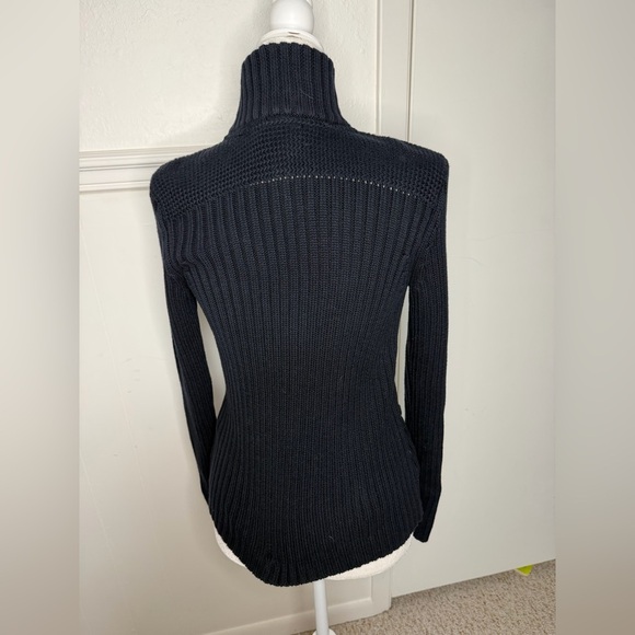 Talbots Pima Cotton Ribbed Mock Neck Petite S Blue Sweater Cardigan - Picture 2 of 6